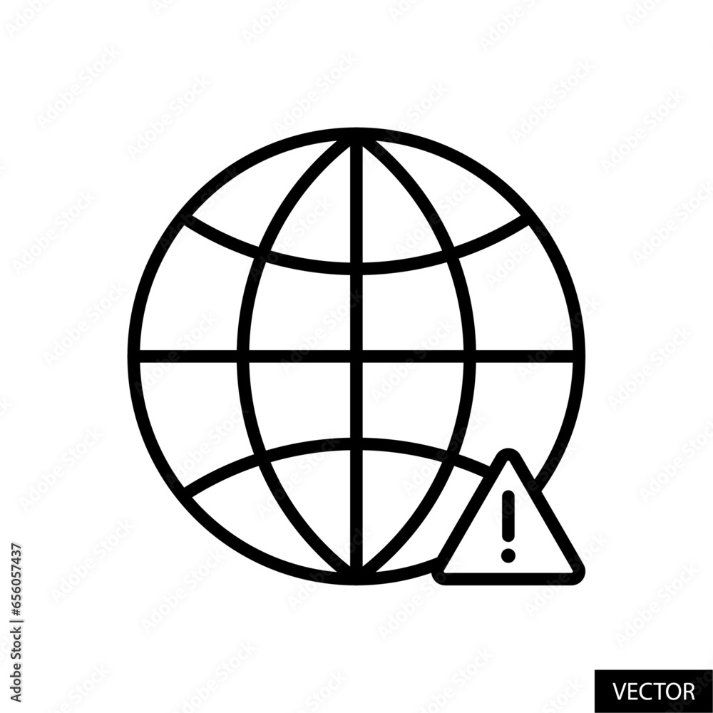 Poster globe with exclamation mark, website error, network warning sign vector icon in line style design fo