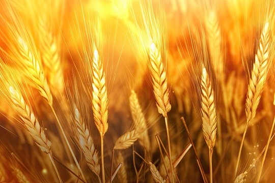 Envision a Photograph of a Sunlit Golden Wheat Field: Abstract Golden Background with a Glowing Bokeh Effect, generative AI