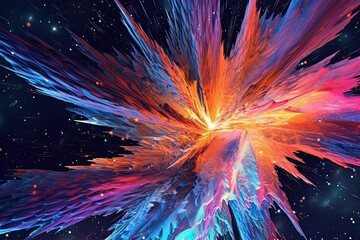 Multicolor Abstract Background: Capturing the Chaotic Beauty of a Bursting Supernova in Glowing Neon Colors - Space Themed 3D Render, generative AI - obrazy, fototapety, plakaty