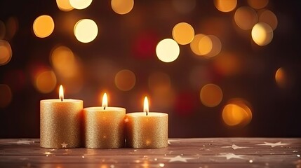 Red christmas candles with bokeh background