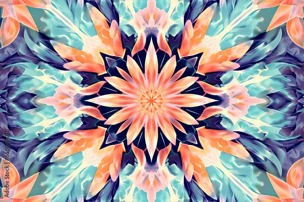 Poster symmetrical and intricate abstract pattern background: visualize a mandala-like digital art piece, g
