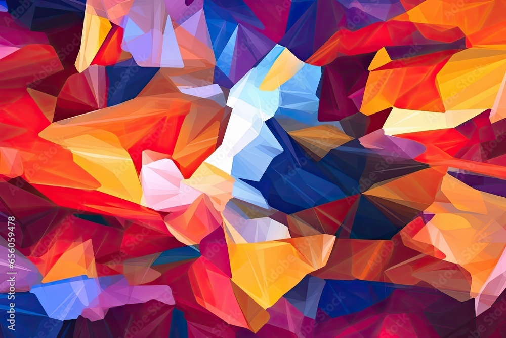 Aufkleber dynamic and colorful: bold cubist-style abstract shapes background, generative ai