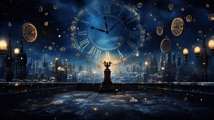 happy new year 2024 countdown clock on abstract glittering midnight sky with copy space
