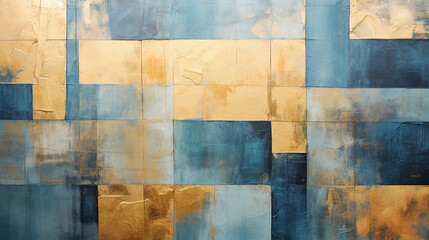 Abstrato Patchwork Azul Dourado
