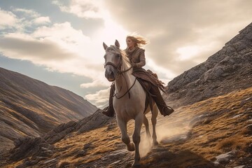 Exhilarating Horseback Adventure: Wild Landscapes, Wind in Your Hair, & Thundering Hooves, generative AI