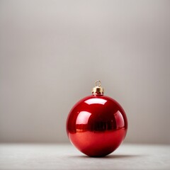 Beautiful red shiny christmas sphere with blurred christmas background of bokeh lights, Generative AI