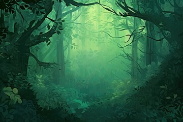 Serene Forest Canopy: Varying Shades of Green in Stunning Abstract Digital Painting, generative AI