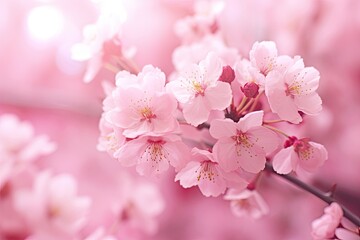 Fototapeta na wymiar Dreamy and Romantic: Pink Abstract Background Evokes Cherry Blossom Fields in Soft-Focus Photography Style, generative AI