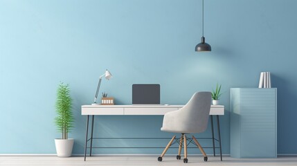 a minimalist office space with a spacious desk and ergonomic chair, promoting productivity and a clutter-free environment - obrazy, fototapety, plakaty