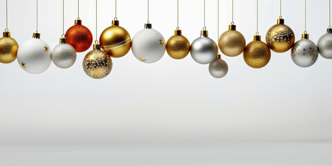 Christmas background with globes and decorations, generative ai