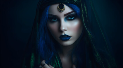 Fototapeta premium A woman with blue hair wearing a bandana