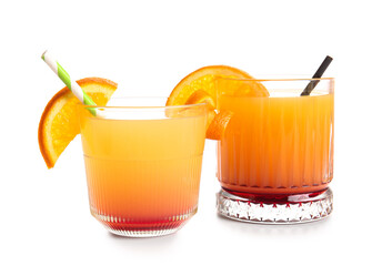 Glasses of tasty mai tai cocktail on white background
