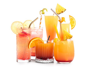 Glasses of tasty mai tai cocktail on white background