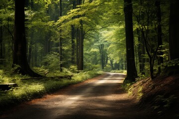 Forest road with tranquil calm atmosphere Generative Ai