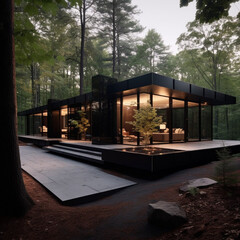 MInimalistyczny dom w środku lasu
