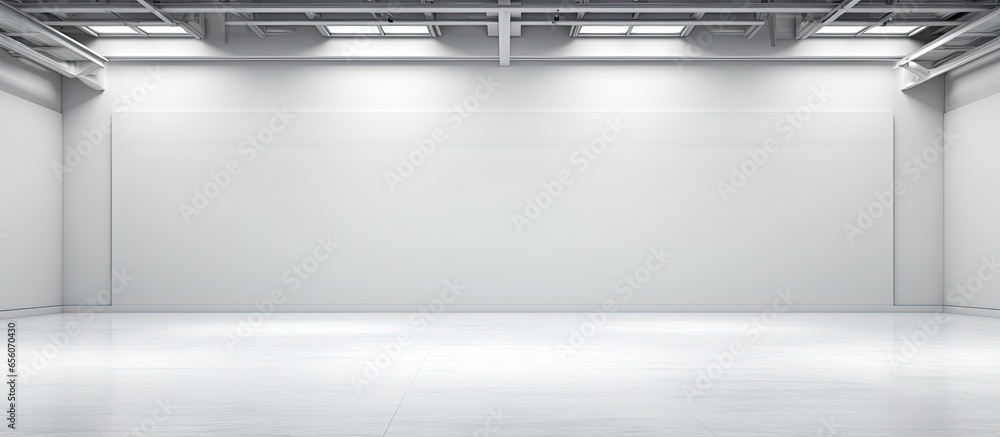Poster plain empty photo studio with a clean white cyclorama and natural sunlight and shadows from a large 