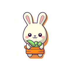 Fototapeta premium Rabbit holding carrot cartoon , Illustration, Cartoon PNG
