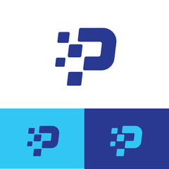 Letter P pixels monogram. The technology letter P monogram logo is great for software companies or app products. - obrazy, fototapety, plakaty