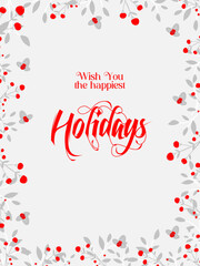 Happy Holidays 2024 card, Christmas postcard, vector with floral background