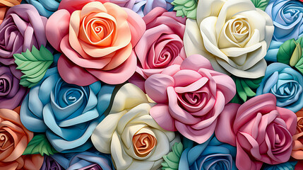Background of colorful roses, generative ai