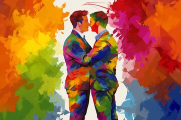 Colorful Drawing of a Gay Couple showing emotional intimacy  Generative Ai