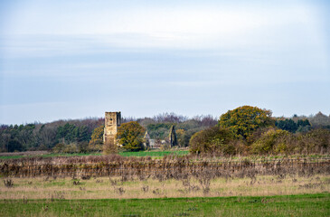 View of Babingley Saint Felix derelict church in autumn, Norfolk, England