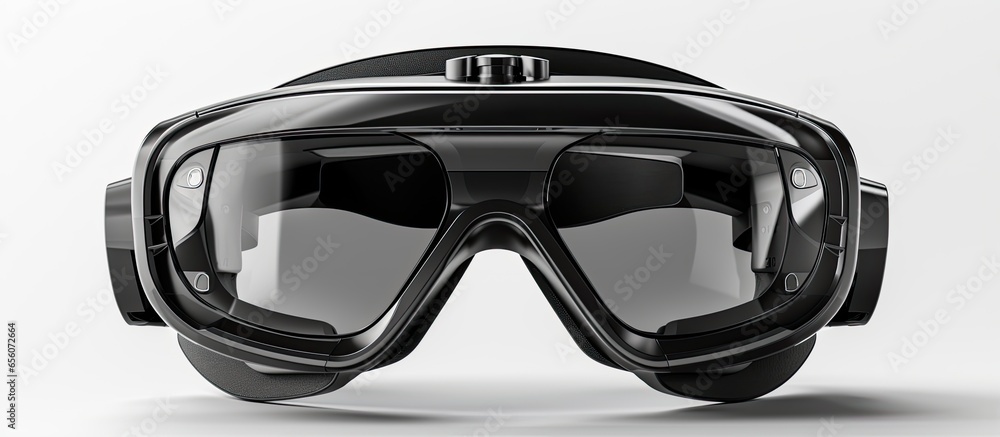 Poster white background with isolated virtual reality glasses for augmented reality or virtual gaming desig
