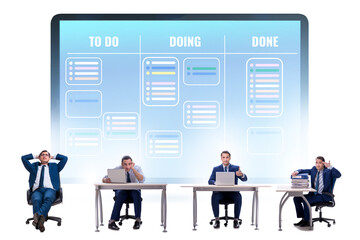 Businessman working on kanban board with tasks