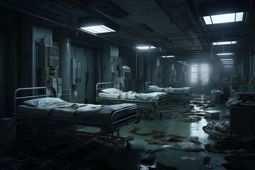 Abandoned infirmary in an apocalyptic scenario Generative Ai