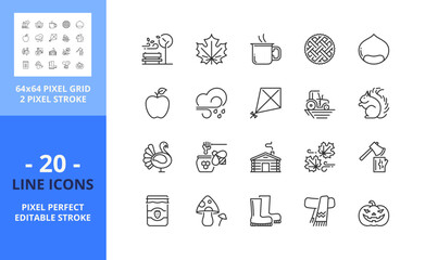 Line icons about autumn. Pixel perfect 64x64 and editable stroke