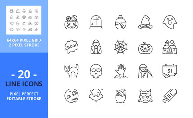 Line icons about Halloween. Pixel perfect 64x64 and editable stroke