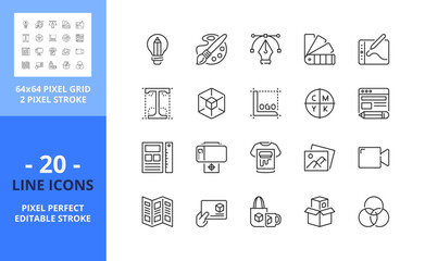 Line icons about graphic design. Pixel perfect 64x64 and editable stroke
