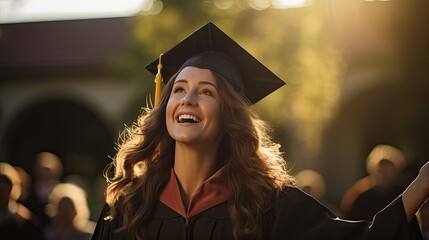 Obraz premium Young woman in graduation cap and gown.