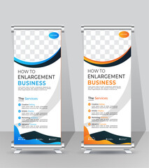 Business Roll Up Banner stand. Presentation concept. Abstract modern roll up background. Vertical roll up template billboard, banner stand or flag design layout. Business Roll Up Banner Design.