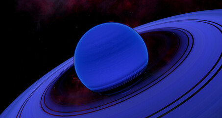 Blue Planet and Rings - This blue warm neptune planet with a ring system is an exoplanet outside our solar system. © Catmando