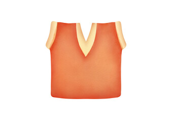 wool hand made red knitted vest without buttons. hand-drawn Watercolor clip art clothing on transparent background. Winter, autumn warm stylish outfit for every day for schoolchildren, students