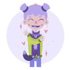 Loving Bond: Girl Embracing Cat, Vector Illustration 