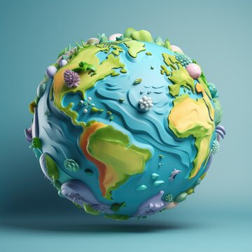 Earth day, planet globe, objects and characters made in 3D style. Button Icons Graphic Resources