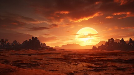 Fototapeta na wymiar The sun setting over a vast desert landscape
