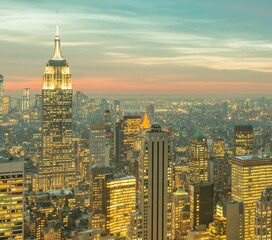 View of New York Manhattan during sunset hours