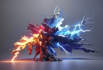 lightning strike colored 3d rendering element

