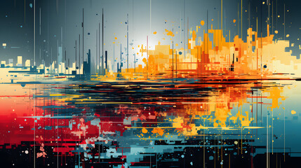 Glitch distorted grunge layer, noise destroyed texture background banner illustration - defect error shapes, overlay, distressed effect
