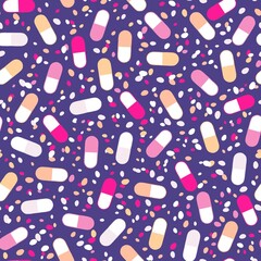 Medicine pills seamless doctors care pattern for wrapping paper and linens and fabrics and medicaments packaging