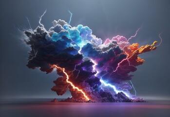 lightning strike colored 3d rendering element
 - obrazy, fototapety, plakaty