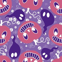 Cartoon retro vegetable harvest seamless Halloween pumpkins pattern for wrapping paper and fabrics and linens