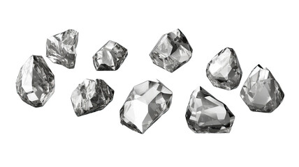 Set of silver nuggets isolated on transparent or white background