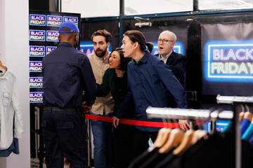 Angry shoppers go crazy at Black Friday sales, diverse people consumers getting aggressive while...