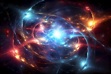 Naklejka na ściany i meble Intrication Quantique : Deux particules enchevêtrées traversant l'univers