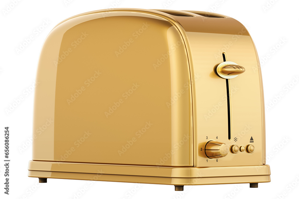 Poster golden toaster, 3d rendering isolated on transparent background