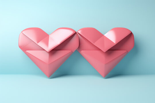 Picture of two pink hearts sitting side by side. Perfect for Valentine's Day or expressing love and affection in various designs and projects.